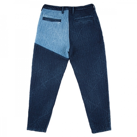 SASHIKO PANTALON DROP OUT BLEU -SIZE XL - pattes de fixation, motif de losanges, sashiko, Porter Classic